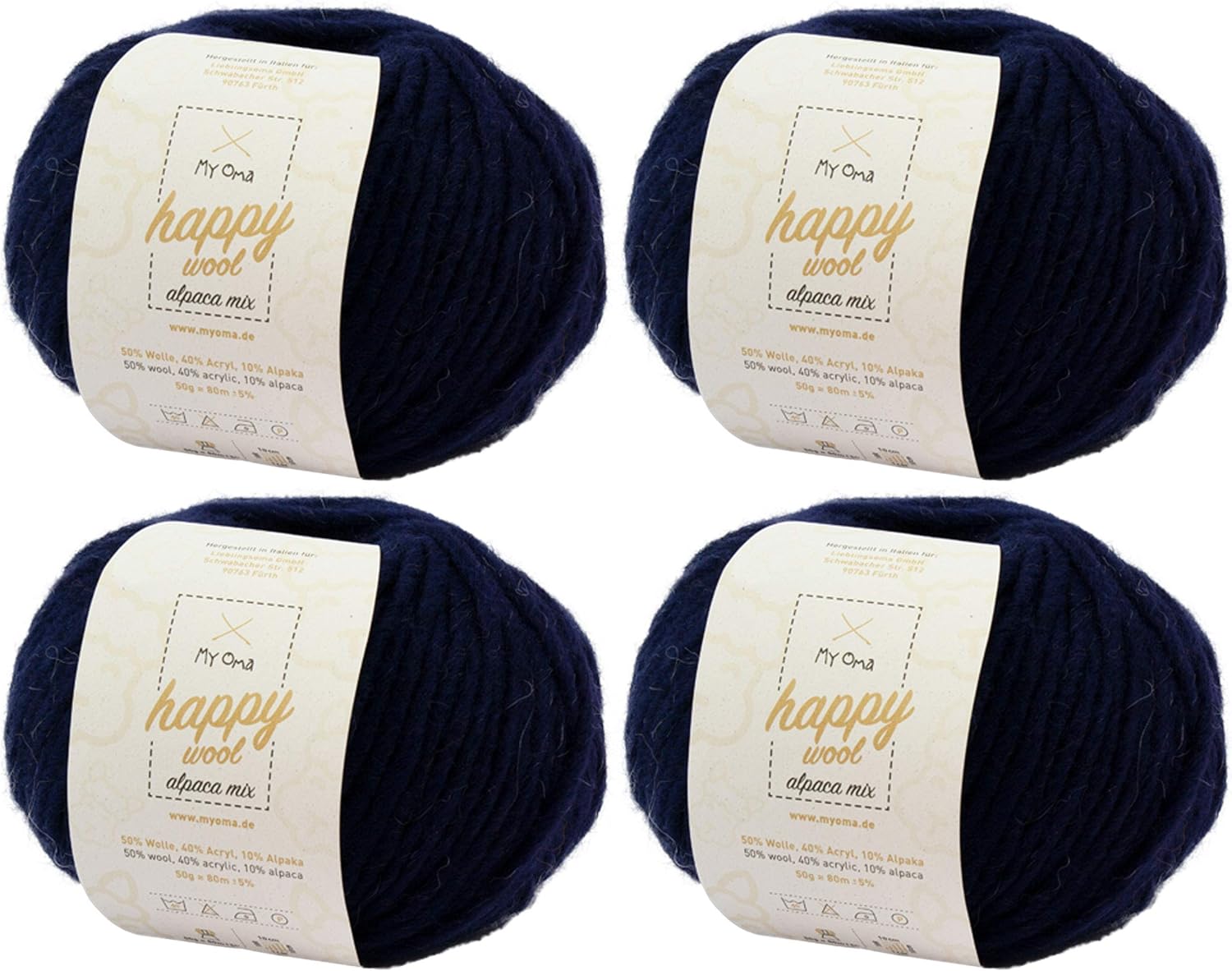 Alpaka Wolle -4x Happy Wool alpaca mix nachtblau (Fb 61)- 4 Knäuel ...